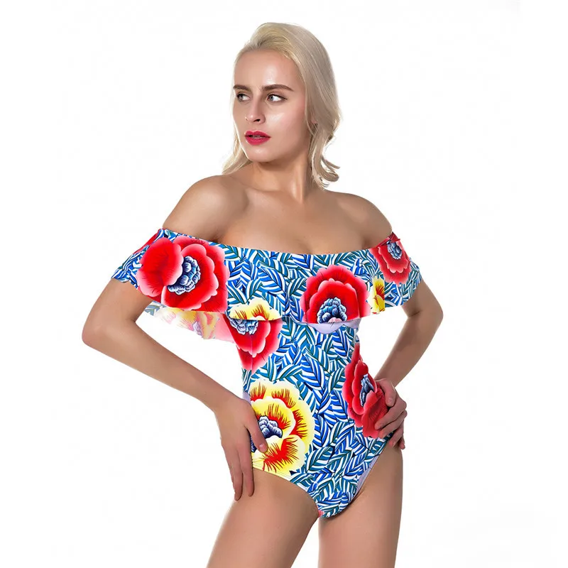 

New Online Flounce Short Sleeve Bathing Suits One Pieces Strapless Print Swimming Costume Girls Summer Wear Sexy Swimsuit