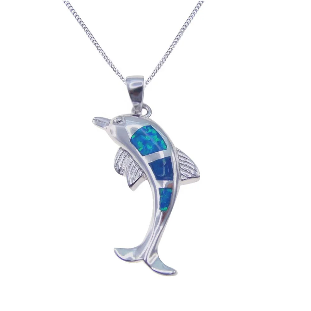 

Hawaii Jewelry 925 Sterling Silver Sea Life Jewelry Blue Opal Dolphin Pendant