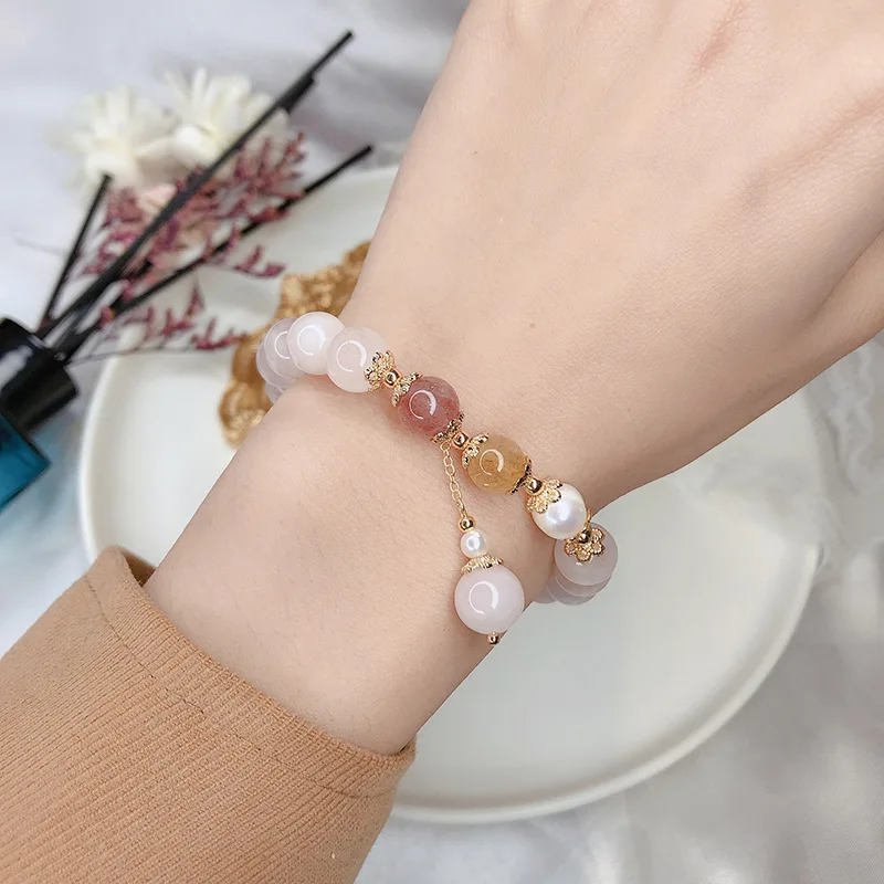 

Free shipping Pink crystal bracelet simple transfer strawberry crystal yellow hair crystal jewelry wholesale, 1 different color