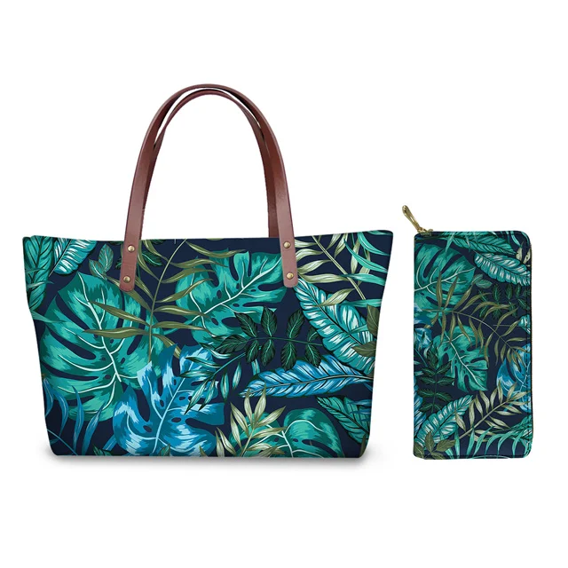 

Tonga Polynesian Traditional hot selling Print handbag and purse Women Leather Handbags And Long Zipper Wallets 2Pcs trendy Bags, Customized color