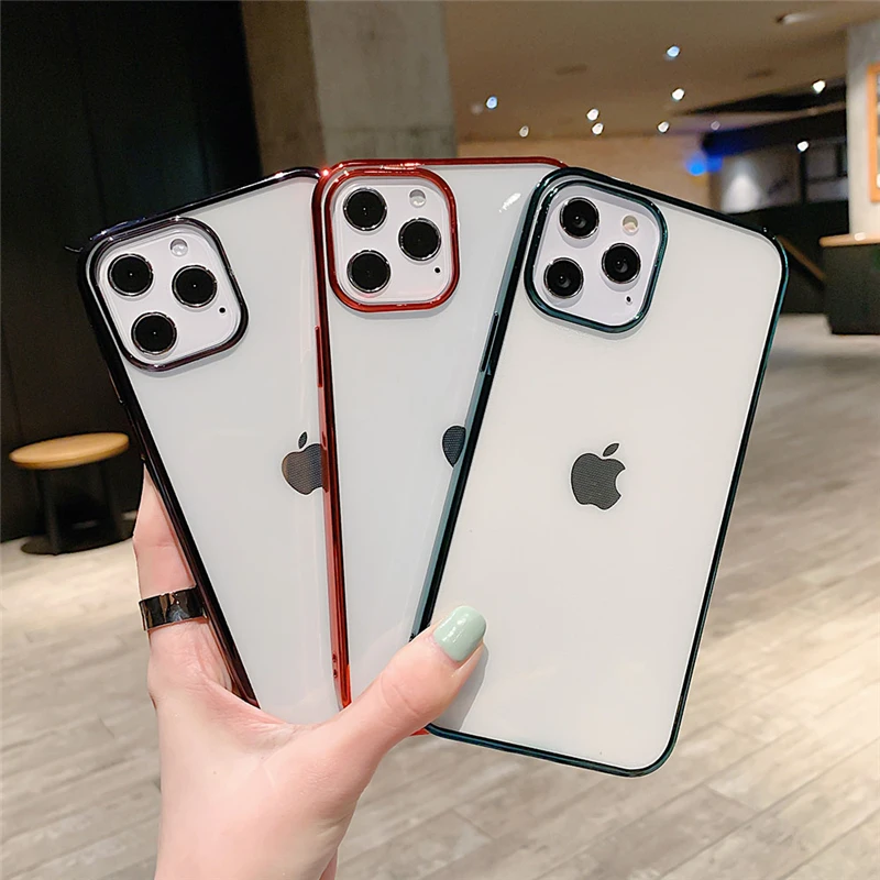 

Plating Bumper Clear Phone Case For iPhone 12 Mini 11 Pro Max XS X XR SE 2020 8 Plus 7 6S Transparent Silicone Cover Accessories
