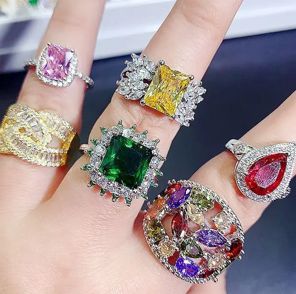 

Aug jewelry ring mixed wholesale crystal color zirconium ring heavy industry micro-inlaid S925 silver gemstone explosion ring, Picture shows