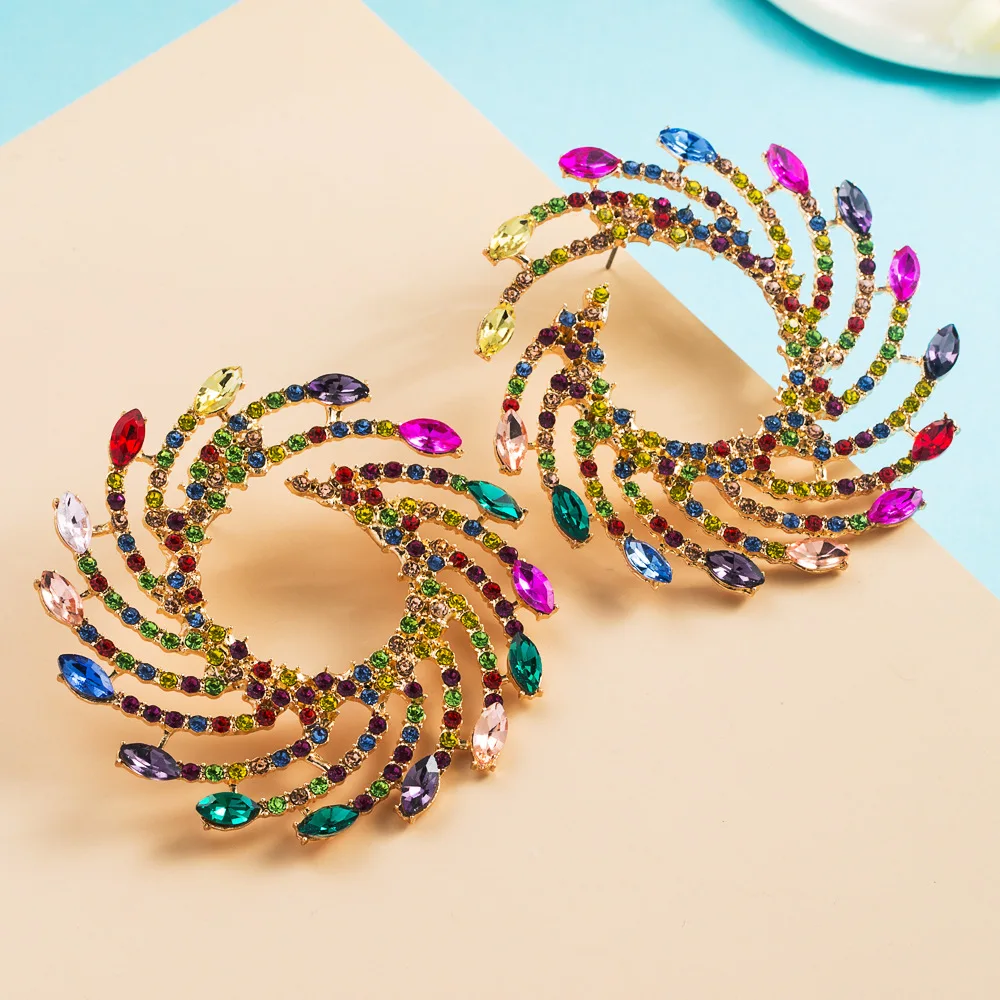 

2022 Ins Hot Selling Boho Hawaiian Jewelry Bling Colorful Diamond Statement Earrings, As picture