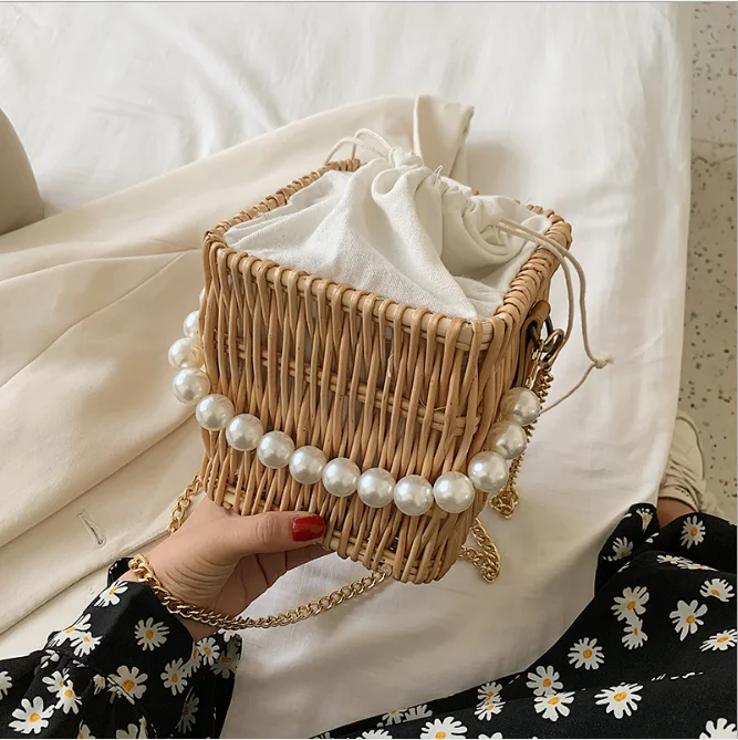 

Summer woven bag 2020 popular new fashion chain shoulder small bucket bag, Colors