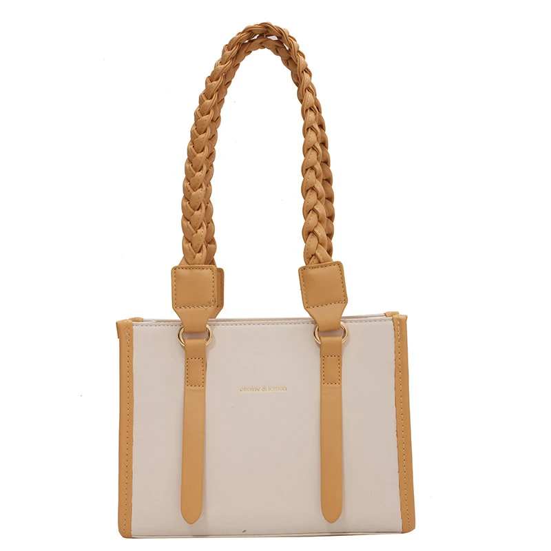 

Autumn New Style Daily Casual Business Underarm Shoulder Bag PU Contrast Color Niche Tote Bag Woven Shoulder Strap Handbag 406