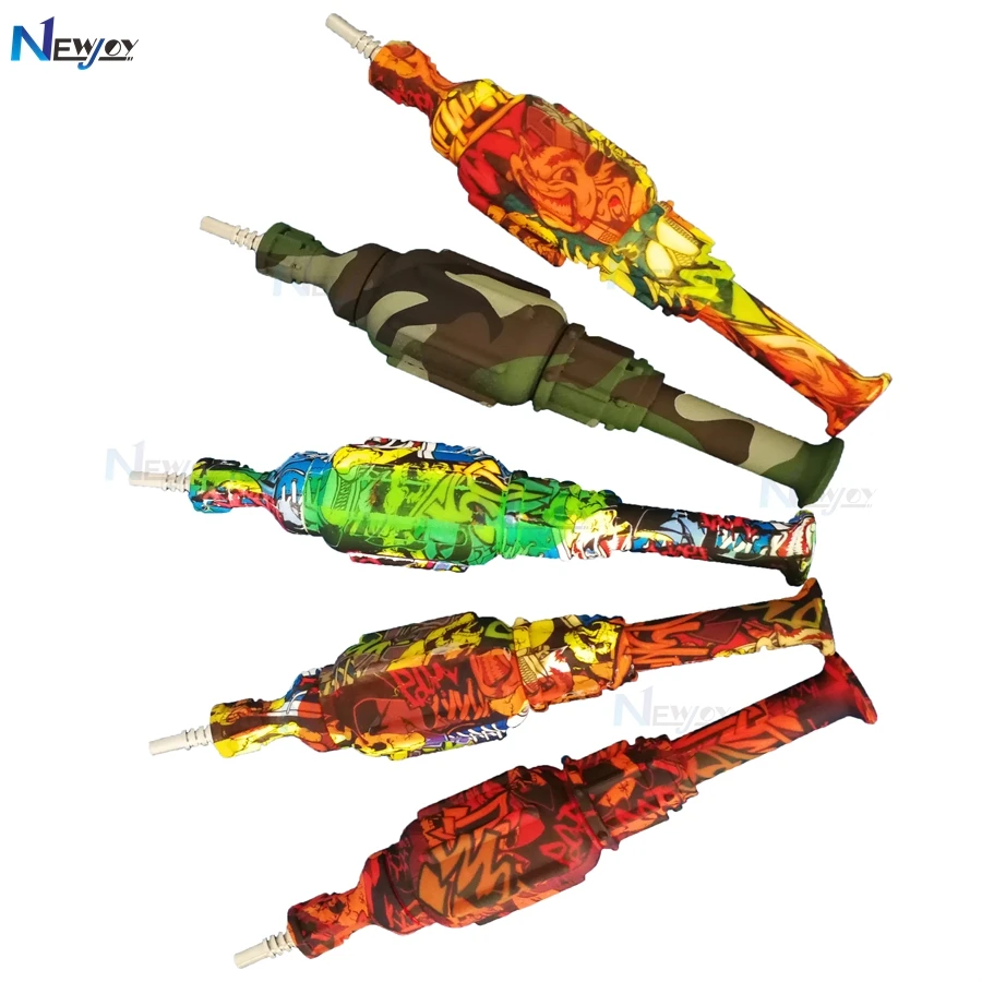 

Newjoy CR34 Dab Rig Portable Honey Straw Soc Smoking Pipe With Titanium Nail Nector Collector Silicone Dab Rig, Mixed designs colors