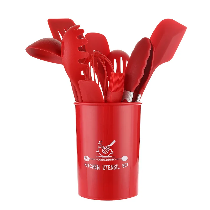 

Made in China 11-piece high-quality kitchen utensils high temperature resistant non-stick pan edible silicone, Red black