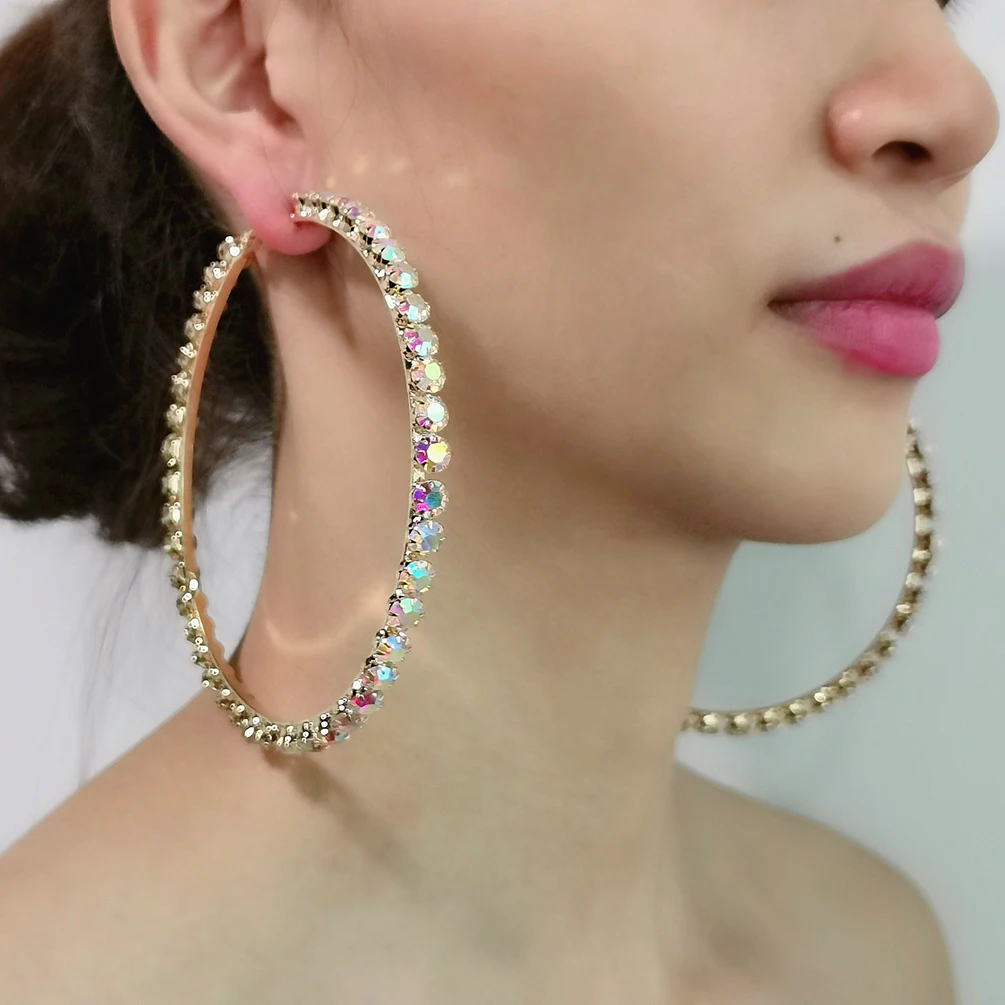 

New Fashion Large Big Earrings Pendant Crystal Rhinestone Drop Stud Earring Bulk Hoop Earrings, Gold, silver
