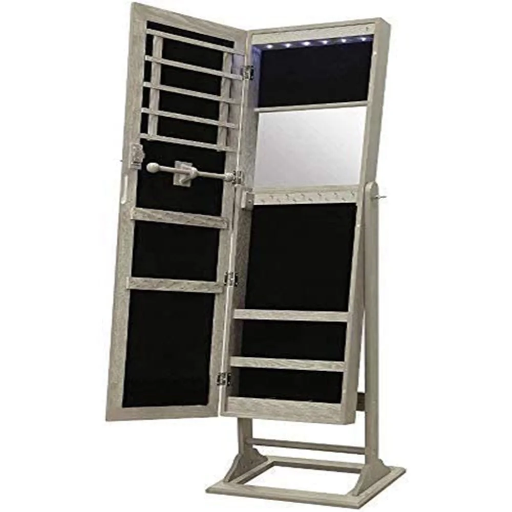 

Standing Jewelry Armoire - Lockable Cabinet Organizer Jewelry Storage with Full Length Mirror and LED Lights