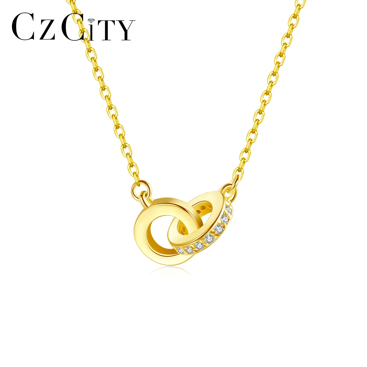 

CZCITY 925 Gold Plated Chain Pendant 14K Cute Charm Elegant Designer Fashion Jewelry Trending Woman Necklace