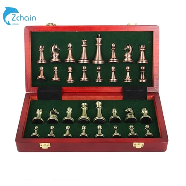 

high quality International chess set with metal pieces chess games wooden chessboard set, Customized