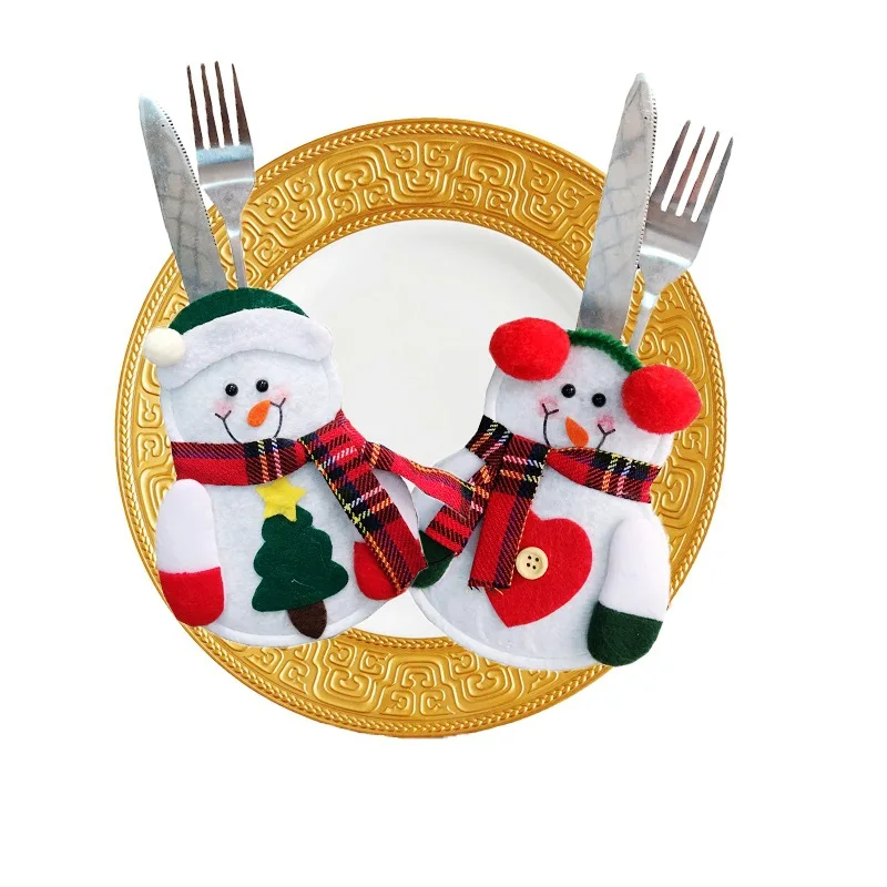 

Wholesale Cute Felt Christmas Decorations Snowman Santa Claus Elk Tableware Holder Bag Felt Christmas Table Decoration