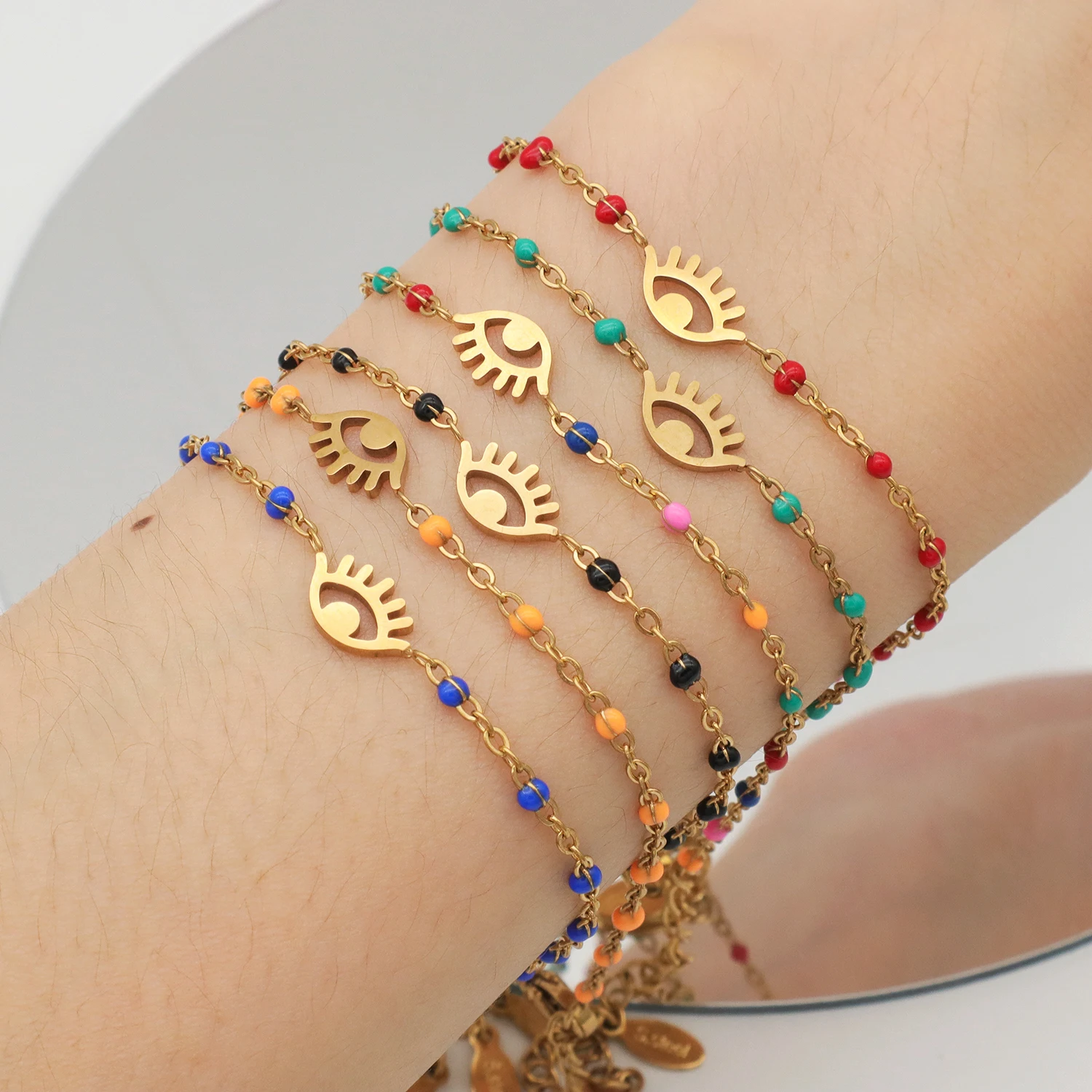 

2022 NEW Fashion gold plated stainless steel tree star elephant butterfly evil eyes bracelet for girl kids women