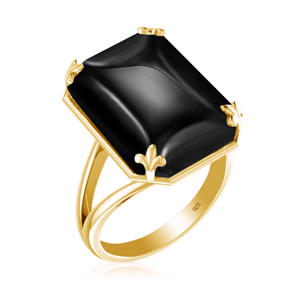 

Gemstones Luxury Real 925 Sterling SIlver Ring Flower Fine Jewelry Gift Female Black Onyx gold plated ring for women