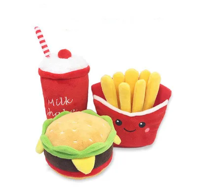 

sxx09 Pet Puppy Chew Fleece Sound Hamburger French Fries Coffee Pet Toys Toy New product, 3 colors