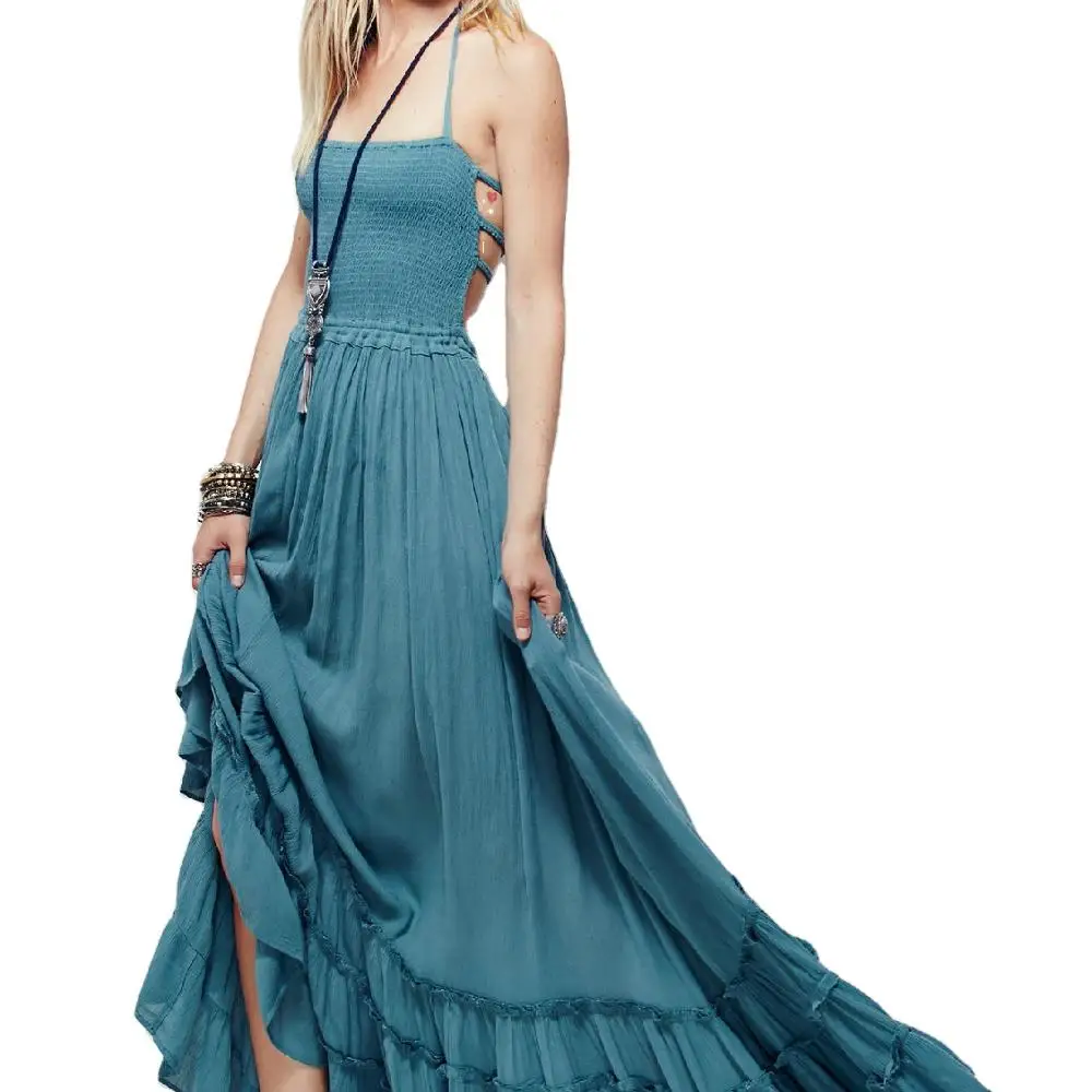 

2020 Bohemia Maxi Party Sleeveless Women Boho Dress Free People Style Extratropical Maxi Dress Women sexy beach bohemian wear