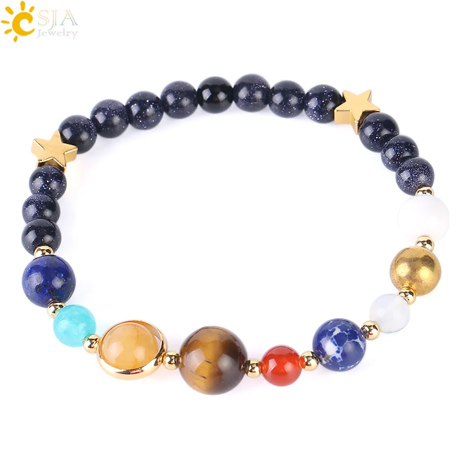 

CSJA 2020 fashion eight planets bead bracelet guardian star natural blue sand crystal stone beads universe galaxy bracelet F350