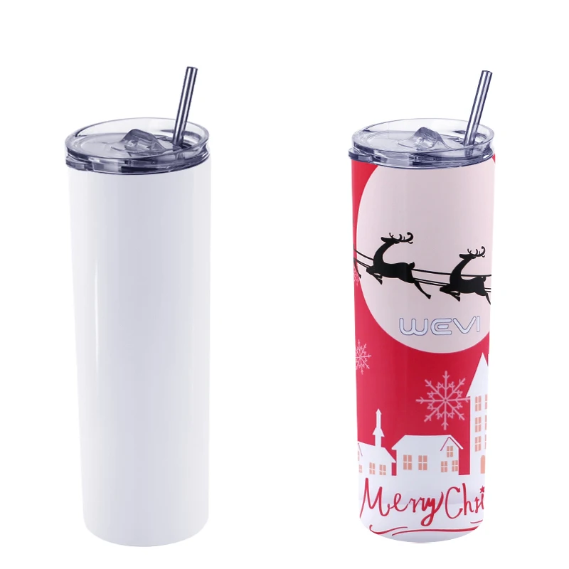 

20oz White Straight Stainless Steel Sublimation Blanks Skinny Tumbler Cups, Customized color