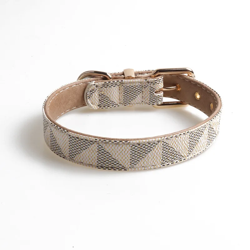 

Pet Accessories Adjustable Dog Pet PU Leather Collar With Style Leash Grid Pattern