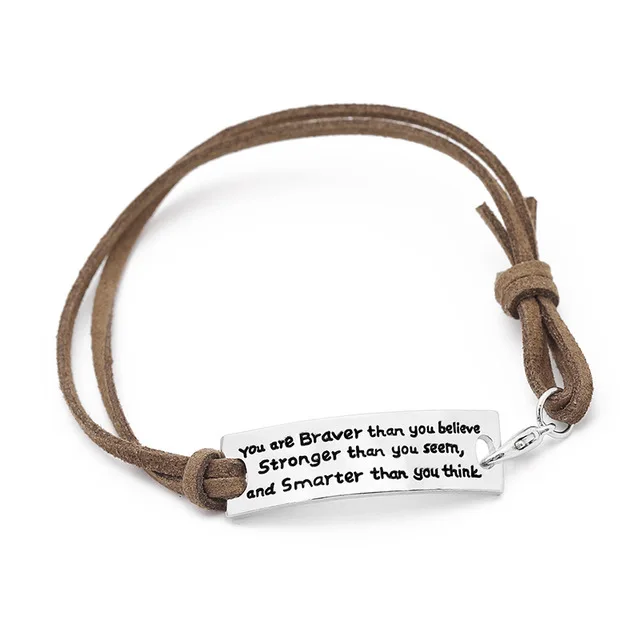 

Hot Selling Leather Letter Engraved you are braver than you believe Inspirational Bracelet