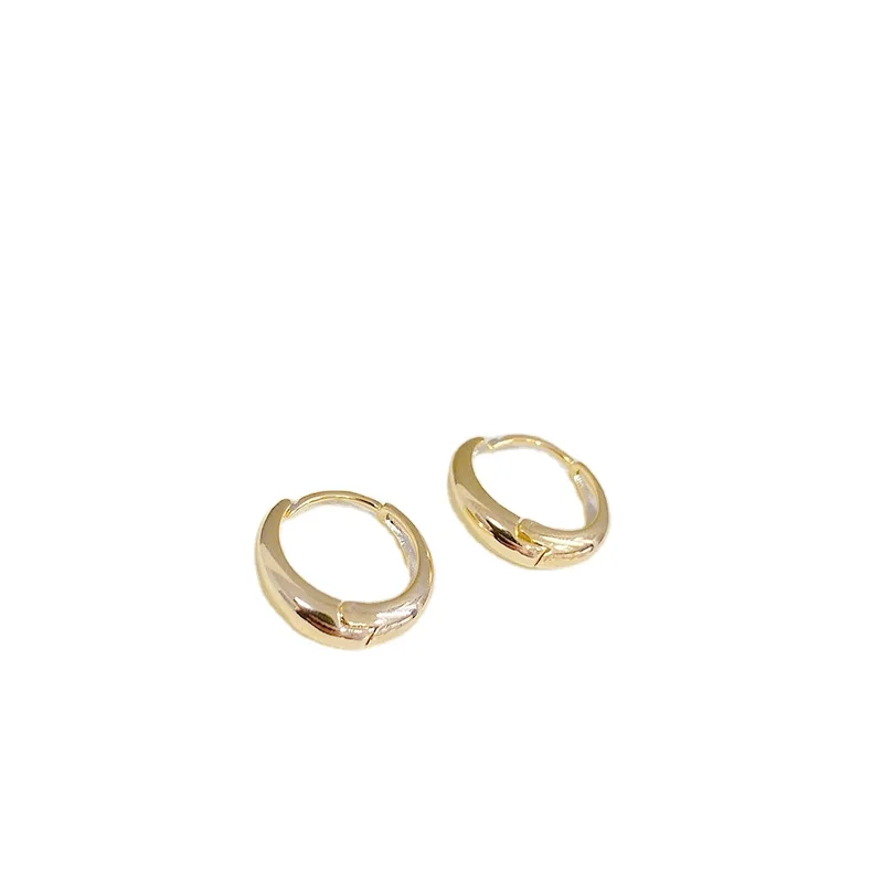 ED62289 Latest gold plated brass women three pairs set smooth oval huggie earrings jewellery