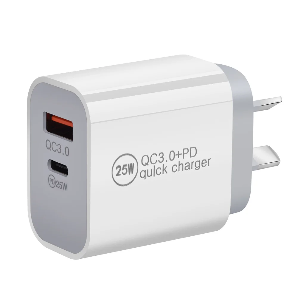 

NZ AU Plug PD 25W USB A+C wall Adapter Fast Charger For Iphone 14 Mains Adapter USB C + USB A