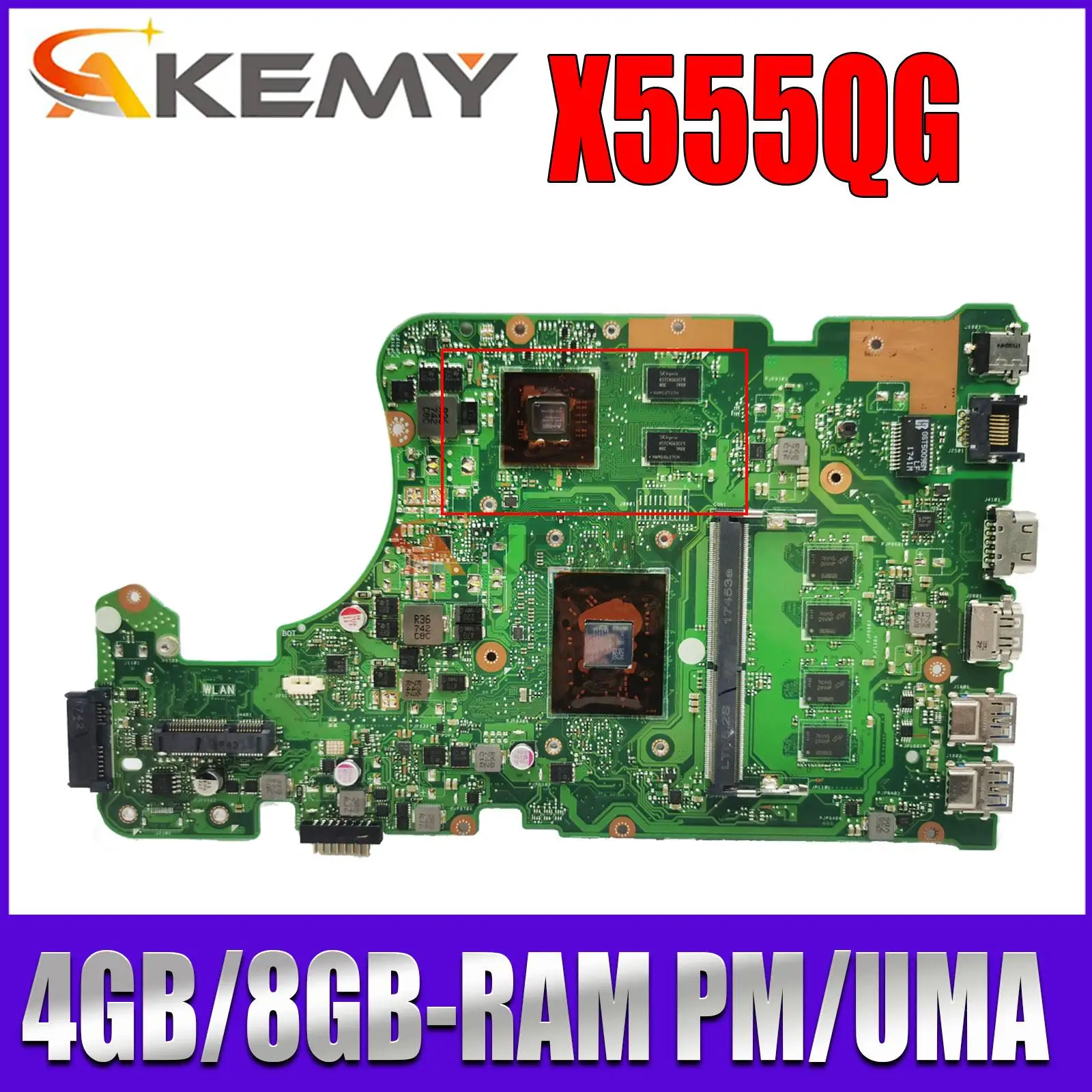 

A555B Mainboard X555BP X555B A555Q X555QG X555Q X555QA X555BA Laptop Motherboard A6 A9 A10 A12 CPU 4GB/8GB-RAM PM/UMA