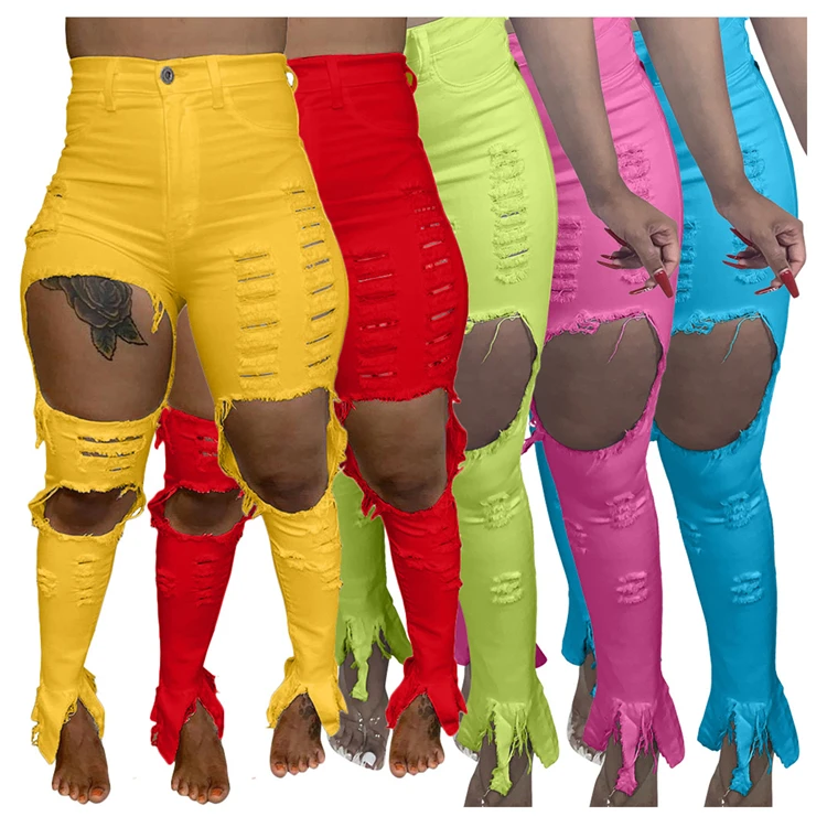 

KG6014 2021 Wholesale New Fashion Ladies Jeans Plus Size 4Xl Womens Summer Jeans Stacked Pants