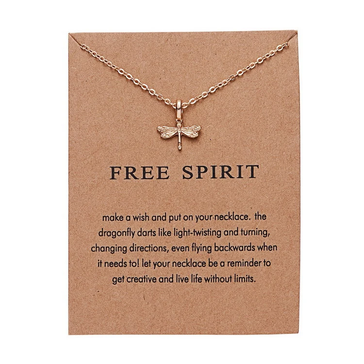 

Wholesale Most Popular Lucky Best Wishes Card Gold Plated Dragonfly Pendant Jewellery Pendant Collarbone Chain Necklaces, Gold/silver