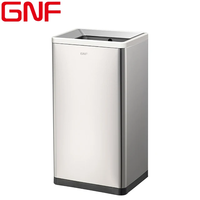 

GNF 50L rectangle stainless steel open top trash bin indoor public garbage bin kitchen dustbin, Silver, black gold