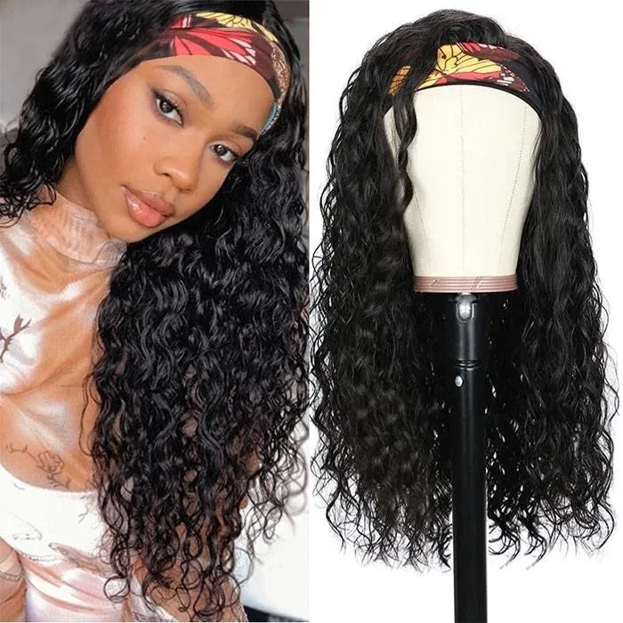 

Wholesale Headband Kinky Ponytail Glueless Human Hair Wigs With Headband For Black Women Water Deep Wave Headband Wig Cap