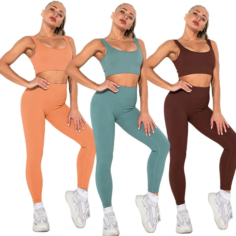 

New Custom Logo Running Vertical Stripe Workout U-collar Square Collar Fitness Women legging set, 8 colors