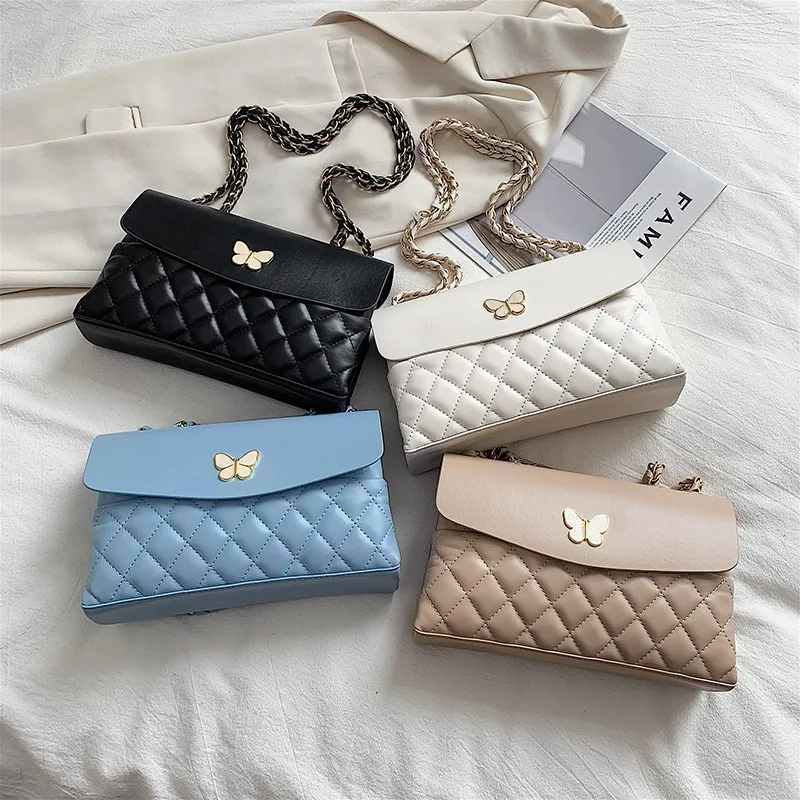 

2021 New Korea Style Handbags Woman Bags Luxury Famous Brands Ladis Elegance Cross-body Bag Small Diamond Pattern Chain Bag, 4 colors