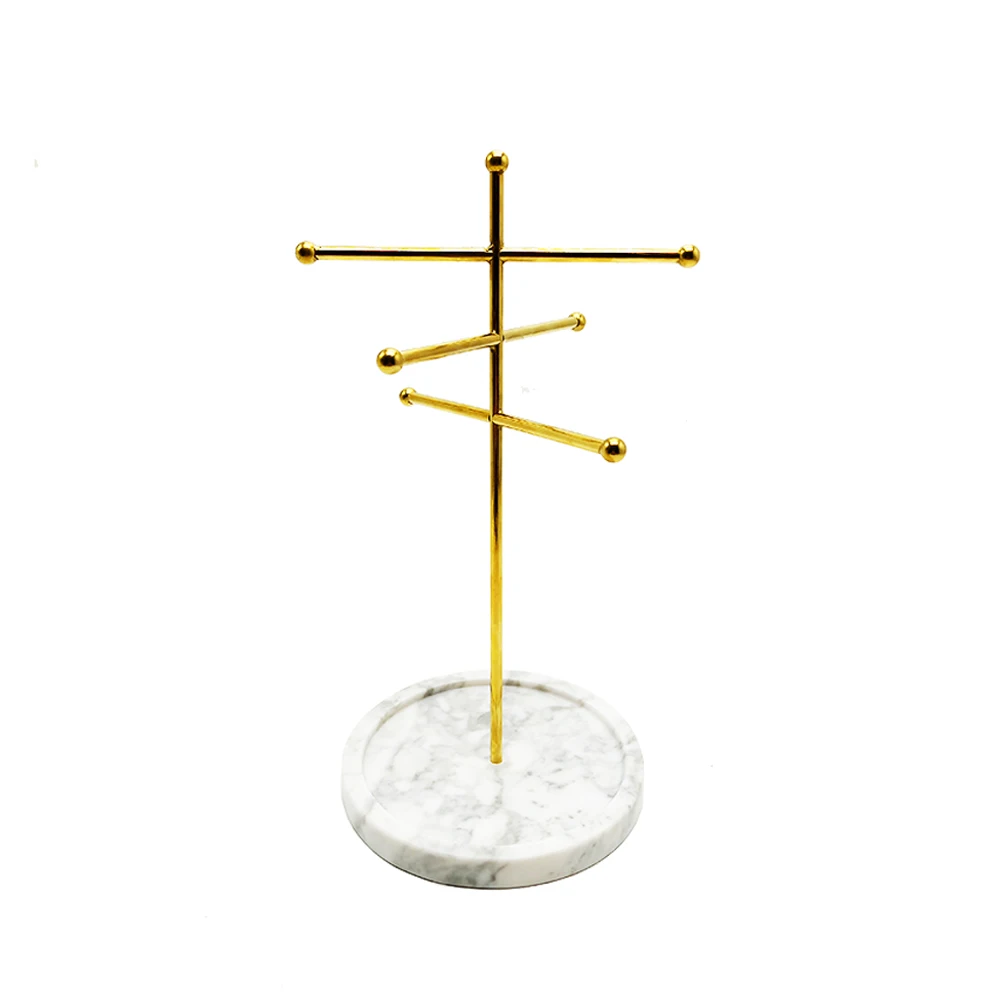 

Gold/Rose Gold Metal Jewelry Ring Display Stand Holder With Marble Base