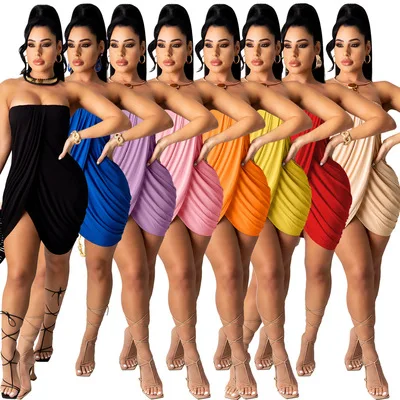 

B35805A 2021 Latest women sexy off shoulder low cut mini bandage dress, Shown