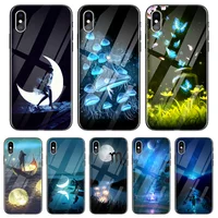 

Fashion luminous tempered glass night light phone case for iphone XSmax Hot Sale Cartoon luminous glass Phone Case for iphone XR