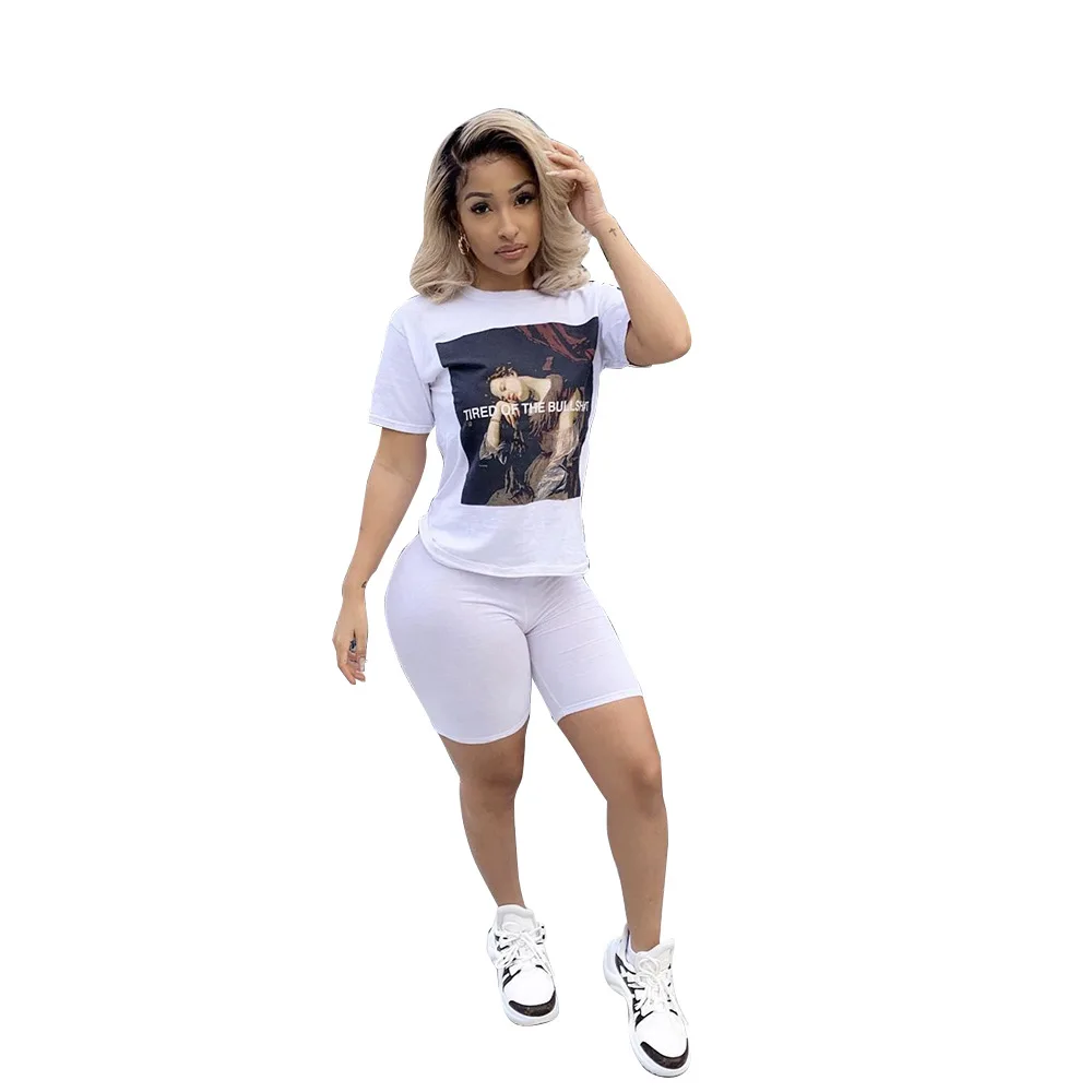 

2021 women summer two piece summer two piece biker short set
