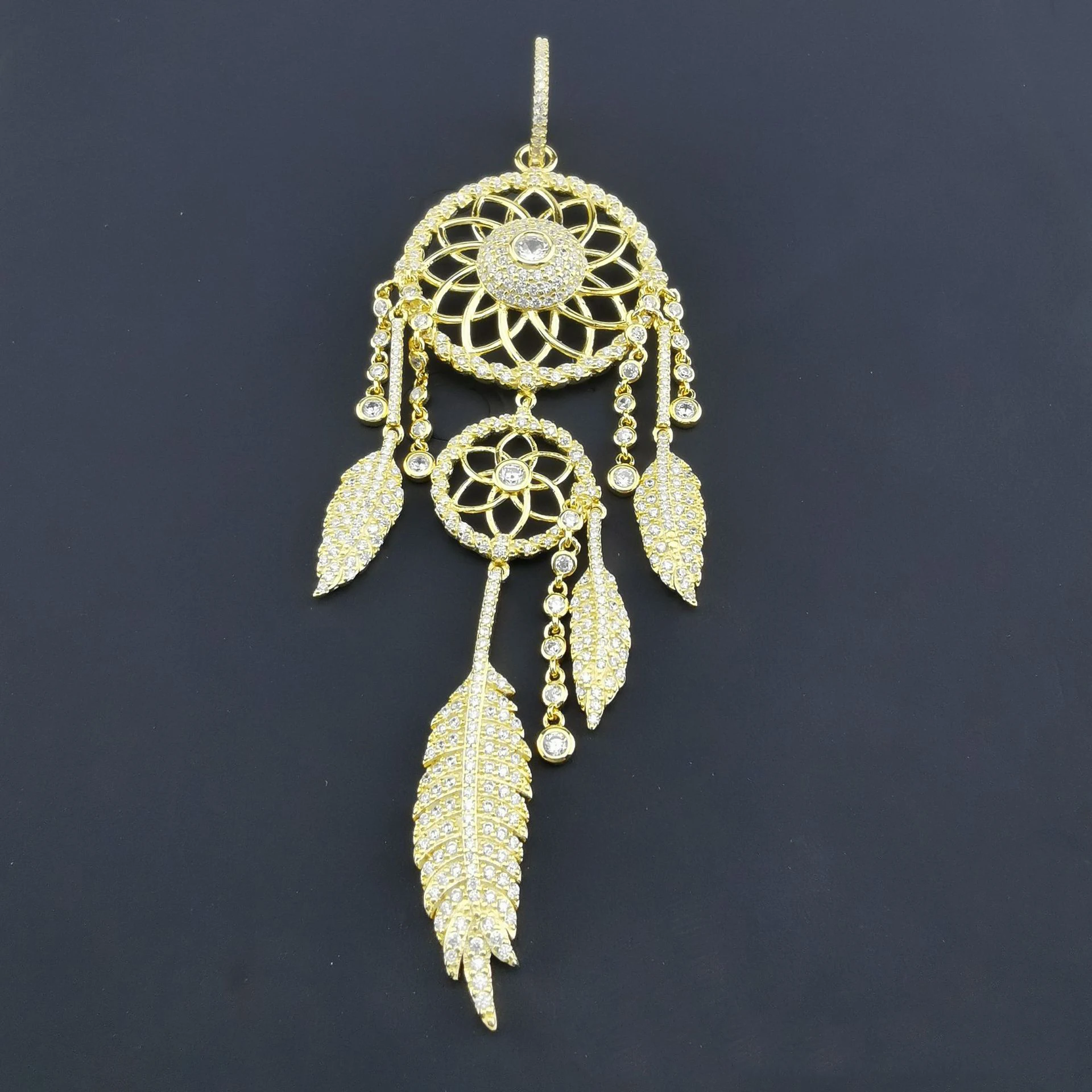 product-BEYALY-Brilliant Cz Feather New Design Gold Jhumka Earrings Saudi Gold Jewelry Hot Sale-img