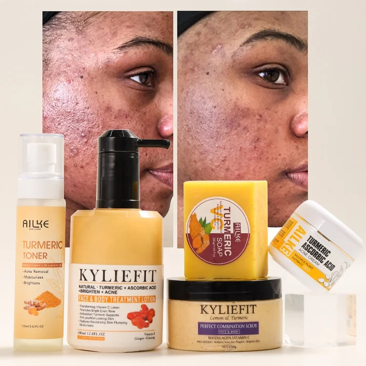 

Ailke Beauty Facial Anti Acne Aging Tumeric Face Skin Care Set Organic Private Label Whitening Turmeric Skincare Set For Women