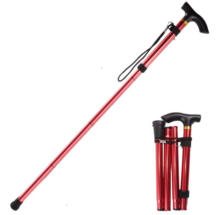 

Telescopic Walking Stick Cane Hiking Rubber Tips 5 Grade Alpenstock for Elderly Aluminium Body Climbing Equipment, Picture