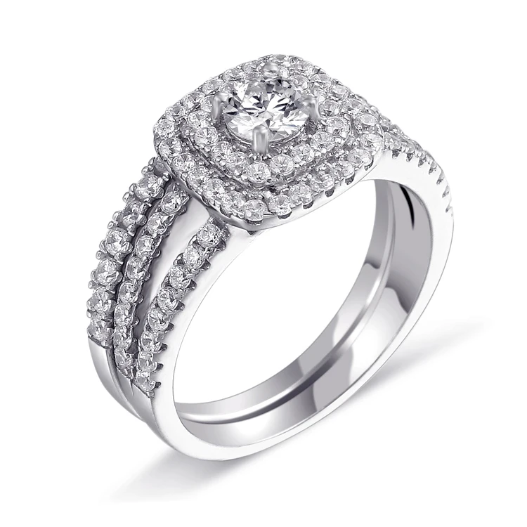 

925 sterling silver 1 CT. zirconia diamond split shank frame bridal rings jewelry