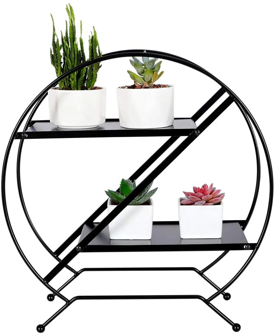 

Wholesales Home Garden Plant Stand Classic Black Round Metal Wire Flower Rack