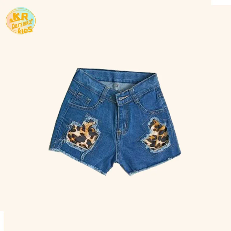 

Wholesale Boutique Toddler Girl Clothes Summer Hole Leopard Jean Shorts Kid Cloth Girls' Shorts, Custom color