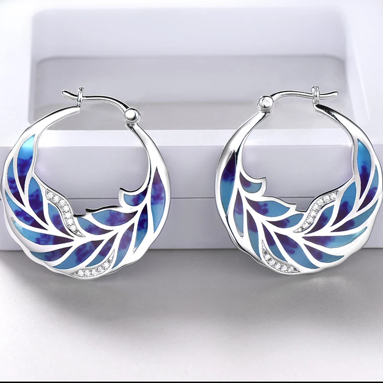 

Blue Leaf Silver Earring Enamel