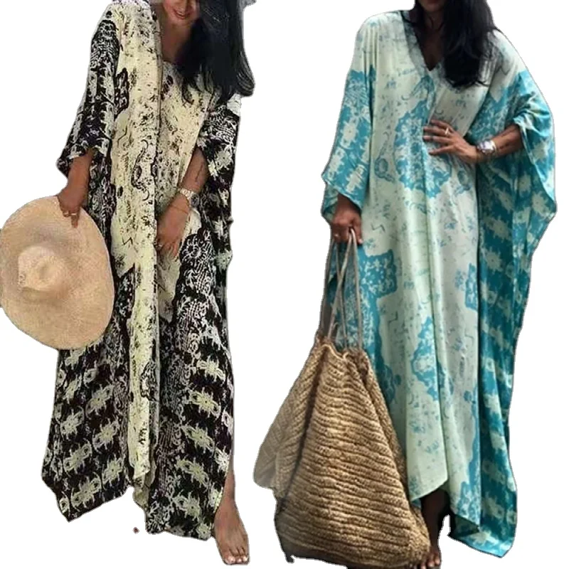 

Custom Label Summer National Costume Ladies Robe Kaftan Beachwear Bikinis Cover Up Gown Dresses Cope Abaya Women Muslim Dress