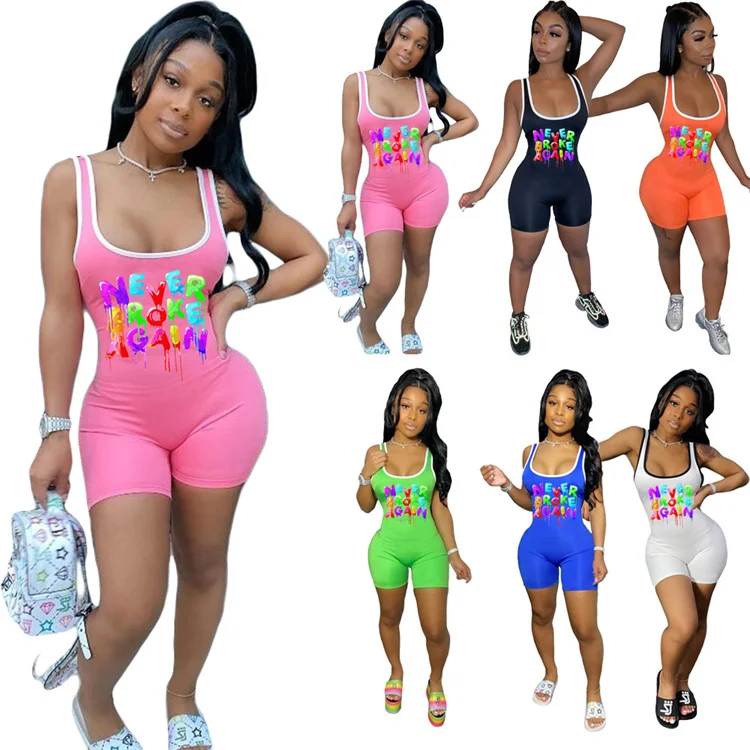 

Popular Letter Printing I-Shaped Back Womens Jump Suits Summer One Piece Elegant Jumsuits Jumpsuit Pants, 4 colors