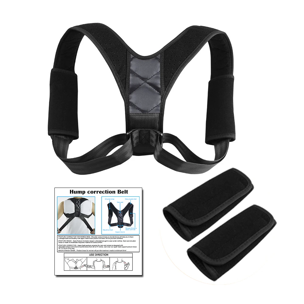 

Custom Adjustable Posture Corrector Back Braces Support Humpback Belt with Armpit Pad for Men and Women With Package Bag, Black/custom