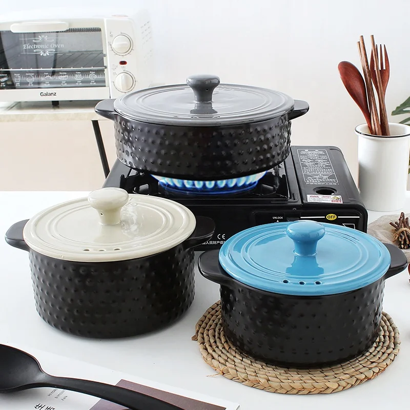 

Korean Single Ceramic Tableware Household Stew Pot Gas Stove Special Casserole Soup High Temperature Resistance, Blue/gray/white