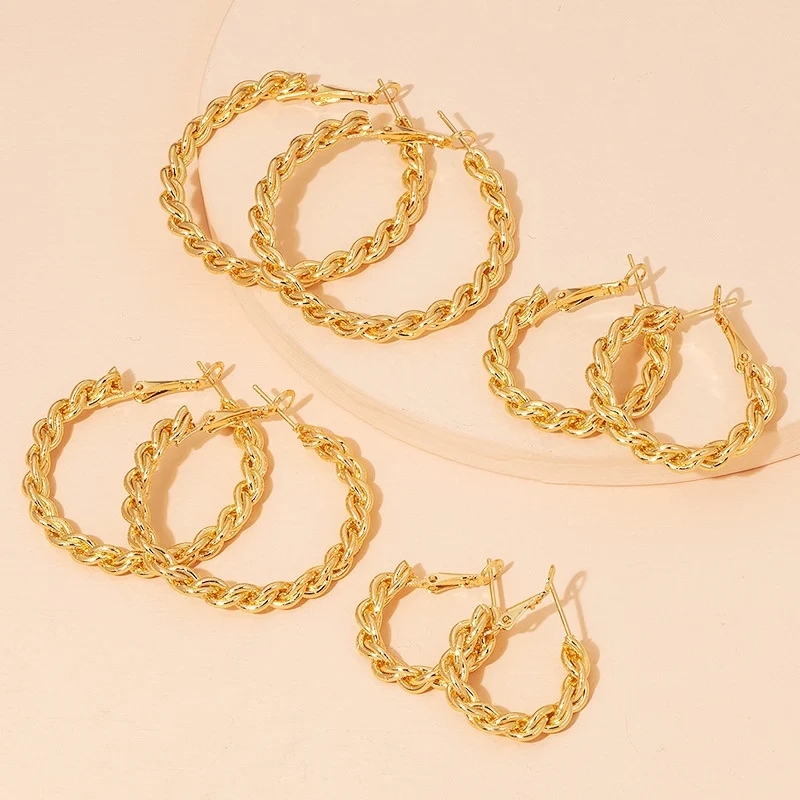 

New style 18k gold plated thin twisted rope chain double custom hoop earrings women