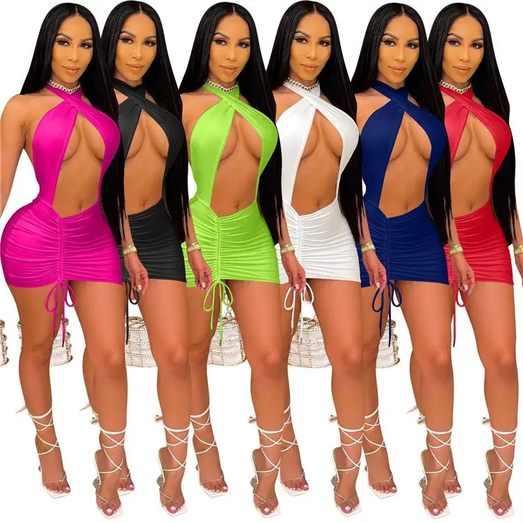 

MOEN Halter vestidos de verano Sexy Casual Bodycon Dress 2021 Women Clothing Short Mini Dresses